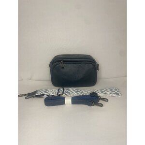 Blue Leather Crossbody Bag With Adjustable Strap